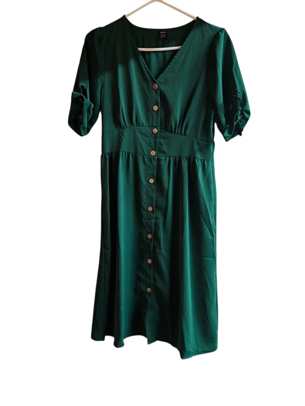 Shein Emerald Button-Front Midi Dress